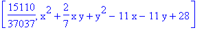 [15110/37037, x^2+2/7*x*y+y^2-11*x-11*y+28]